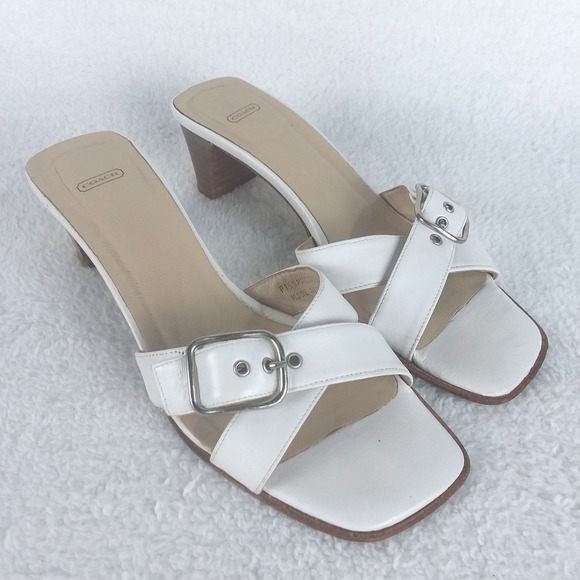 Coach Magdalene‎ White Leather Cross Strap Buckle Slide Sandals Womens 6 Italy - Picture 7 of 12